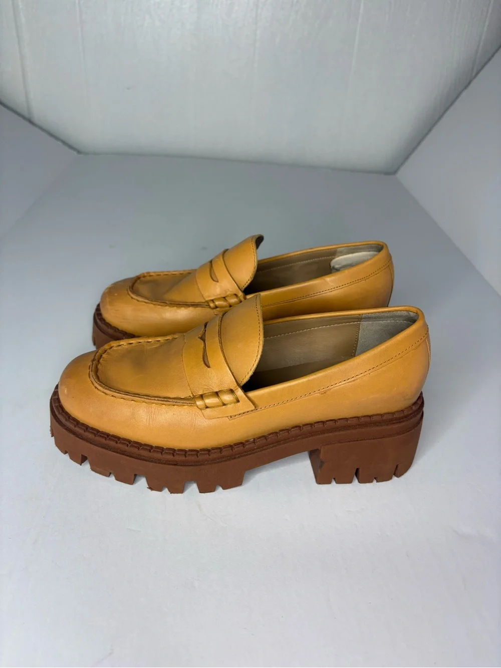 Free People Lyra Lug sole penny loafers camel tan size 37